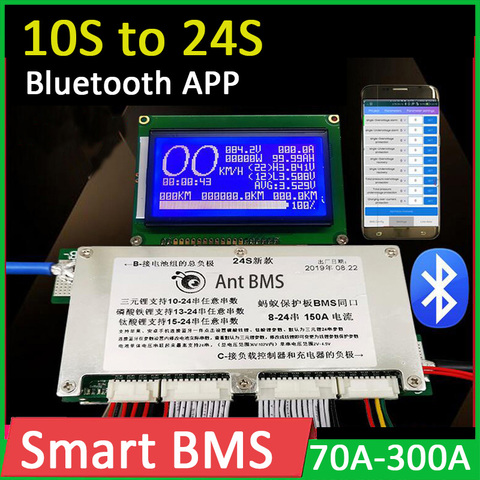 Smart BMS 10S-24S Lithium Battery Protection Board Li-ion lifepo4 LTO 300A 200A 100A 14S 16S 20S 48V 60V 72V Bluetooth APP ANT ► Photo 1/1