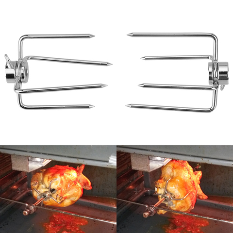 BBQ Tool Stainless Steel BBQ Forks Rotisserie Meat Fork Barbecue Supplies 2pcs/set Rotisserie BBQ Forks Charcoal Chicken Grill ► Photo 1/6