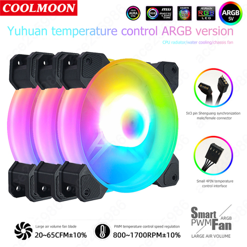 COOLMOON 12cm 12V 4Pin PWM PC Case Cooler Fan for Computer Chassis 5V 3Pin ARGB Lighting Radiator Cooling Heatsink ► Photo 1/6