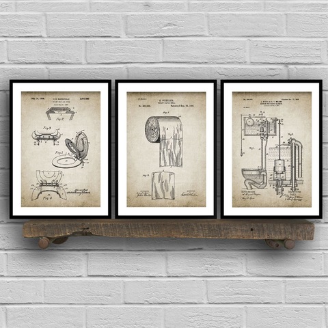 Bathroom Ware Patent Retro Poster Flush Toilet Paper Toilet Lid Patent Vintage Wall Art Canvas Painting Washingroom Decor Pairs ► Photo 1/5