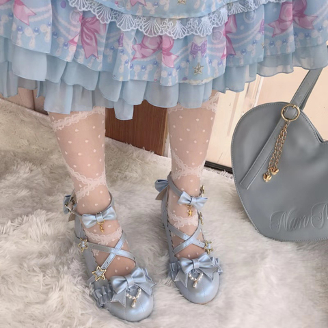 Sweet lolita shoes vintage round head middle heel 3-5cm women shoes cute bowknot cross bandage kawaii shoes loli  kawaii girl ► Photo 1/6