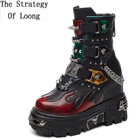 Spring Autumn Women Rivet Chic Metal Chain Buckle Belt Short Equestrian Boots Winter Lady Plush Platform Ankle Knight Boots 1912 ► Photo 1/6