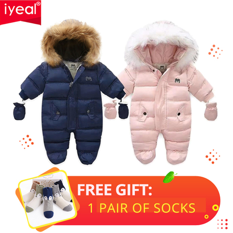 IYEAL Winter Baby Clothes With Hooded Fur Newborn Warm Fleece Bunting Infant Snowsuit Toddler Girl Boy Snow Wear Outwear Coats ► Photo 1/6