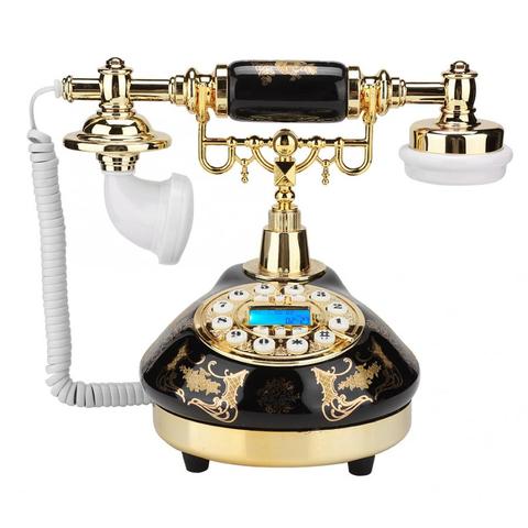 Antique Retro Telephone Desktop Landline Home Phone Ceramic Black Gold Flower Pattern Vintage Telephone for Home Office Hotel ► Photo 1/6