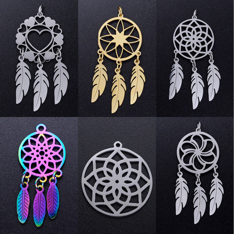 5pcs/lot Gorgeous boho dream catcher diy stainless steel charm wholesale fashion bohemia leather necklace pendant lotus charms ► Photo 1/6