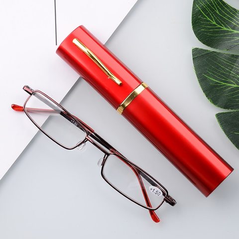 Men Women Metal Reading Glasses Eyeglasses Clear Spring Hinge +1.0~+4.0 With Tube Case 8 Colors +1.0/+1.5/+2.0/+2.5/+3.0/+3.5 ► Photo 1/6