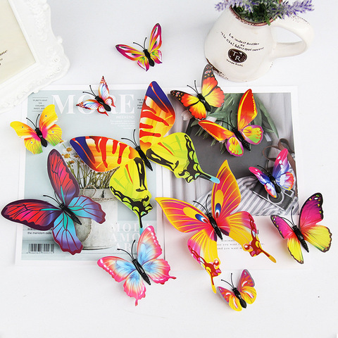 12Pcs/set Colorful 3D Butterfly Wall Sticker wedding decoration Home Decor Butterflies for decorations Magnet Fridge stickers ► Photo 1/6