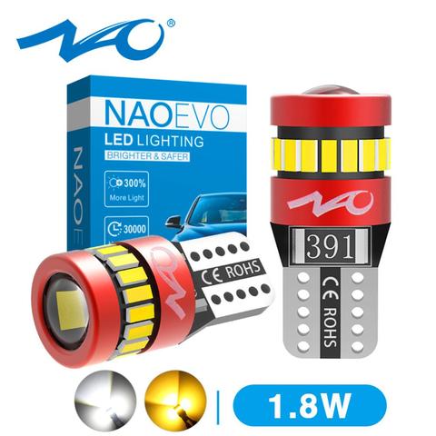 NAO T10 LED W5W 1.8W Car Side Interior lights 12V Super Bright Bulb 3030 3014 Chips Auto White 6000K Parking Marker Dome Lamps ► Photo 1/6