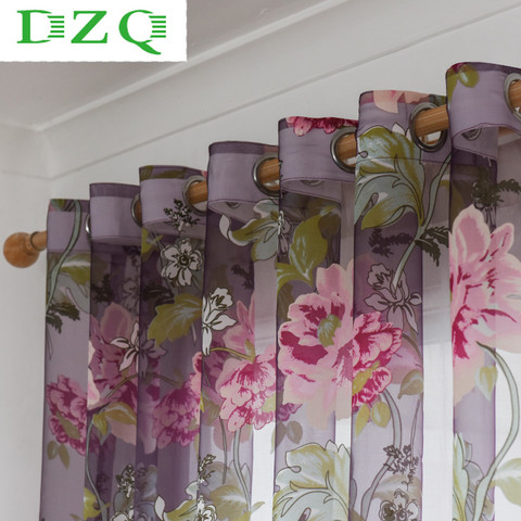 Modern Floral Tulle Curtains for Living Room Bedroom Purple Sheer Curtains for Window Voile Blinds Printing Tulle Curtains ► Photo 1/6