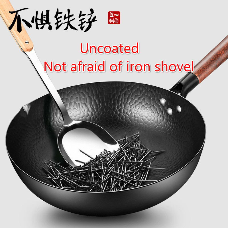 Cast Iron pan big Pot Round Bottom Wok Uncoated Non stick double ear Fryin  pan Casserole selected kitchen pots chinese cookware - AliExpress