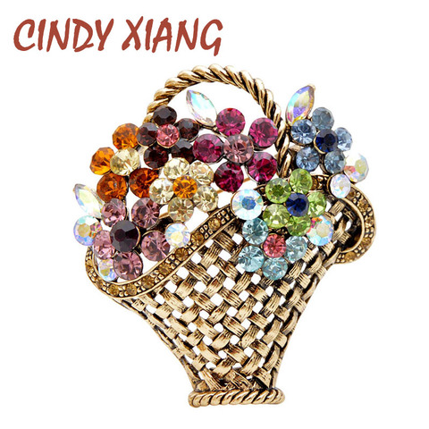 CINDY XIANG Rhinestone Flower Basket Brooch Vintage Colorful Brooches For Women Autumn Design Fashion Jewelry Coat Accessories ► Photo 1/6