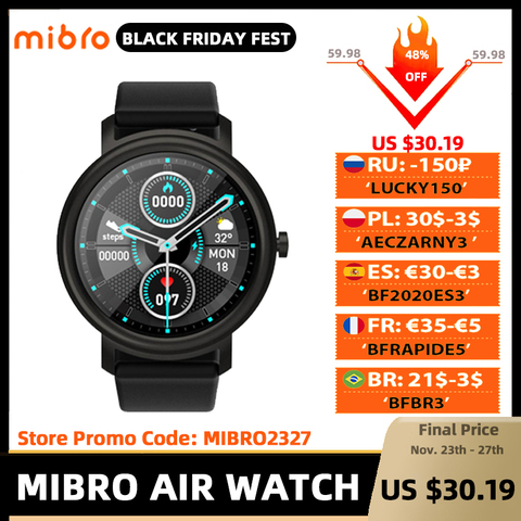 Mibro Air Smart Watch Men Women IP68 Waterproof Bluetooth 5 Sleep Monitor Fitness Heart Rate Tracker SmartWatch Android  IOS ► Photo 1/6