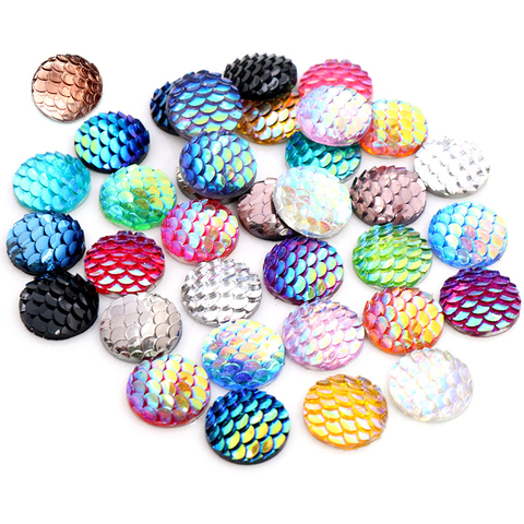 40pcs 8mm 10mm 12mm Mix Colors Mermaid Fish Scale Flat back Rhinestone Round Cabochon Embellishment Scrapbooking DIY Crafts ► Photo 1/6