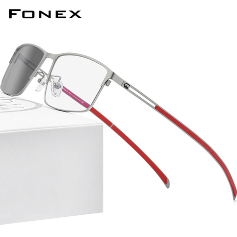 FONEX Photochromic Gray Glasses Men Titanium Alloy Square Anti Blue Light Eyeglasses 2022 Korean Screwless Eyewear Frame FAB1010 ► Photo 1/6