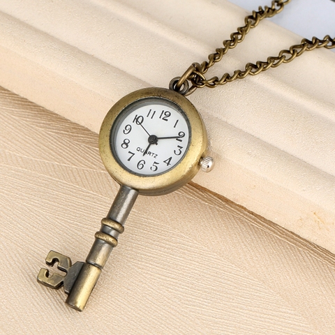 Antique Bronze Cute Lovely Vintage Key Shape Quartz Pocket Watch Buckle Necklace Gift Wall Chart FOB Pendant Clock Collectibles ► Photo 1/6