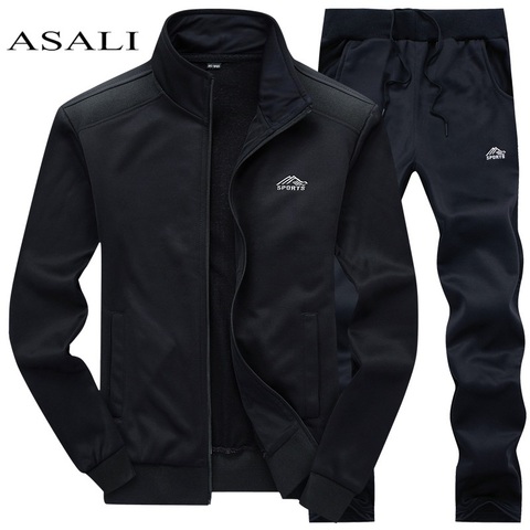 Tracksuits Men Polyester Sweatshirt Sporting Fleece 2022 Gyms Spring Jacket + Pants Casual Men's Track Suit Sportswear Fitness ► Photo 1/6