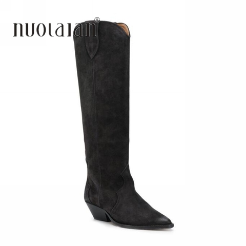 fashion western black Knee high boots for women pointed Toe chunky heel winter long boots women cowboy knight thigh high boots ► Photo 1/6