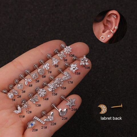 Korean Style New Trendy Earrings Flat Bottom Labret Ear Bone Stud Classic Piercing Ear Rings Women's Body Jewelry ► Photo 1/6