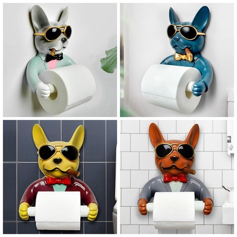 Toilet paper holder, dog image toilet hygienic resin tray free punching hand paper tray household paper towel rack reel ► Photo 1/6