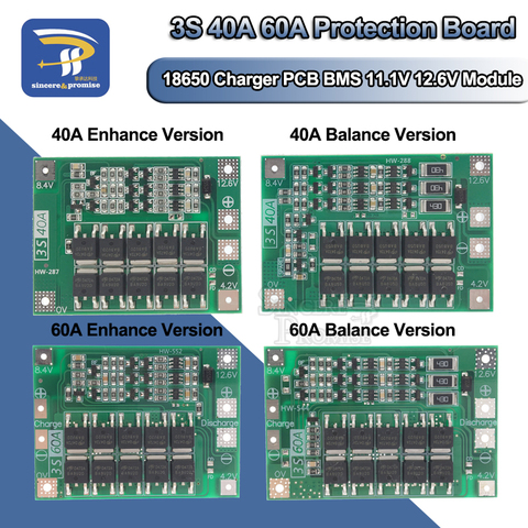 3S 40A 60A Li-ion Lithium Battery 18650 Charger PCB BMS Protection Board with Balance For Drill Motor 11.1V 12.6V Lipo Cell ► Photo 1/6