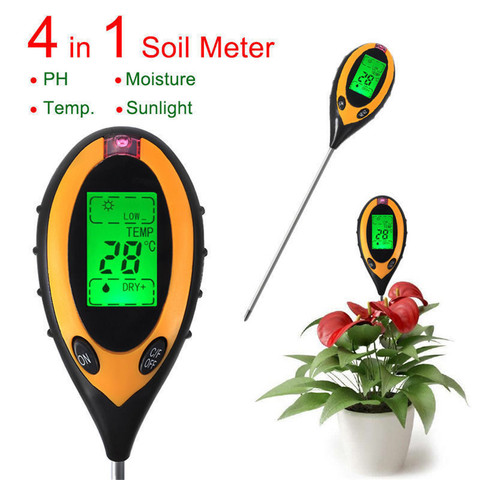 4 in 1 Soil Water Moisture PH Meter Temperature Humidity Sunlight Light PH Test Garden Plants Flowers Moist Tester Thermometer ► Photo 1/6