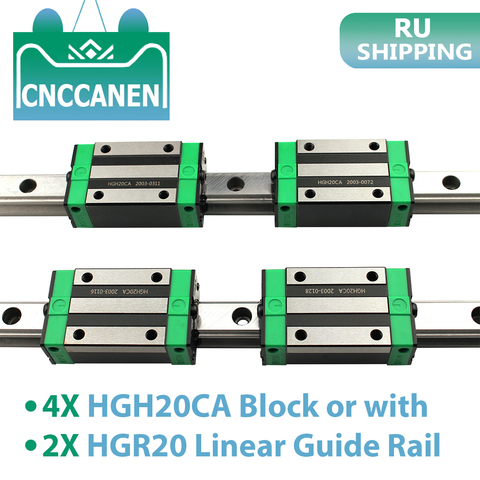 RU 2PCS HGR20 HGH20 20mm Square Linear Guide Rail 400mm 500mm 1000mm + 4PCS Slide Block Carriage HGH20CA CNC Router Engraving ► Photo 1/6