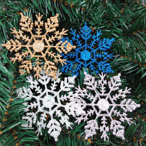 12pcs 10cm Gold Powder Plastic Snowflake Frozen Party Supplies Winter Decor Ornaments Christmas Tree Decorations for Home Snow ► Photo 1/6