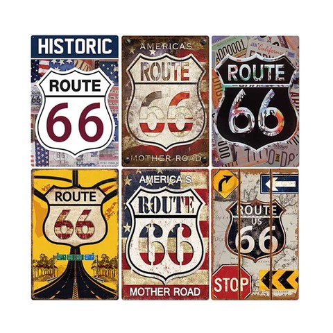 Vintage USA Route 66 Sign Metal Tin Plate Bar Pub Club Man Cave Wall Decoration Plaque Retro Poster Home Decor 30X20CM ► Photo 1/6