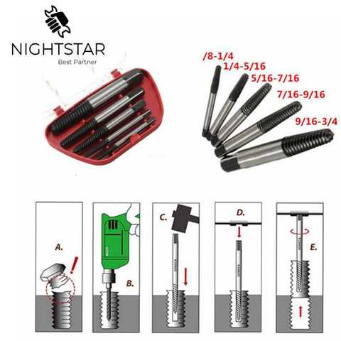 5Pcs Steel Broken Speed Out Damaged Screw Extractor Drill Bit Guide Set Broken Bolt Remover Easy Out Set ► Photo 1/4
