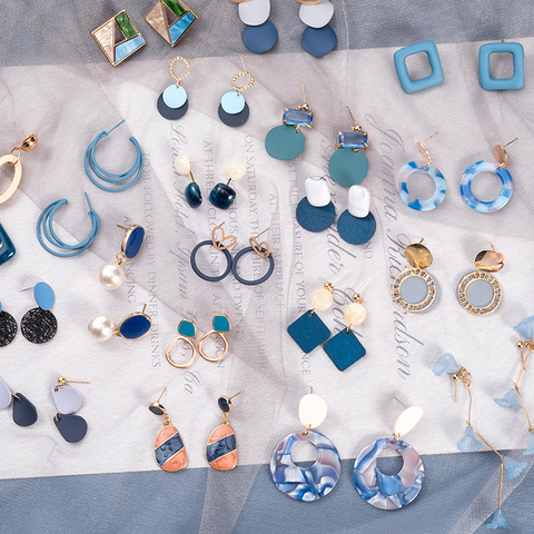 Korean Blue Geometric Acrylic Resin Drop Earrings for Women Statement Round Square Dangle Earrings 2022 Fashion Brincos Jewelry ► Photo 1/6