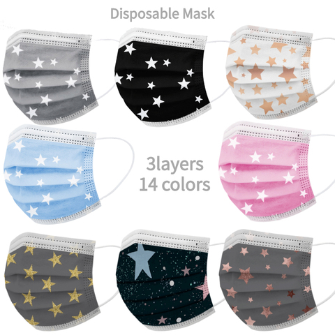 10/20/30/50/100PC Adult Disposable Face Masks Dustproof Three-layer Protective Cartoon Printing Mouth Mask Women Men Face Cover ► Photo 1/6