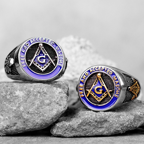Stainless Steel Men Rings Masonic Freemasonry Blue Punk Rock Hip Hop for Biker Male Boyfriend Jewelry Creativity Gift Wholesale ► Photo 1/6