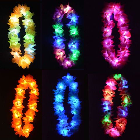 Light Glowing LED Hawaii Hula Luau Flower Leis Garland Necklace Wreath Wedding Rave Neon Birthday Tropical Party Xmas Christmas ► Photo 1/6