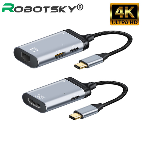 Upgrade USB C To K 60Hz Type C HDMI-Compatible Cable Type C To Mini DP VAG RJ45 Adapter PD Fast Charging Cable For MacBook Pro ► Photo 1/6