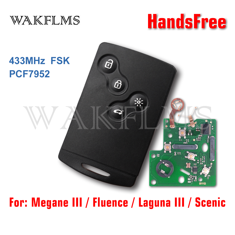 10 PCS* for Renault Megane Smart Card Remote Key 3 Button 433Mhz PCF7947 Chip 