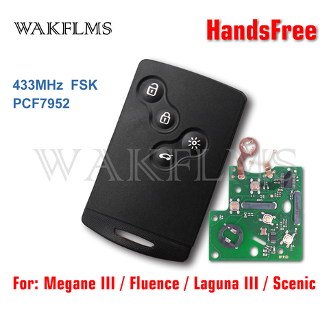 NEW 4 Btn Smart Card For Renault Megane III Fluence Laguna III Scenic 2009-2015 433MHz FSK PCF7952 Chip Smart System  No Mark ► Photo 1/3