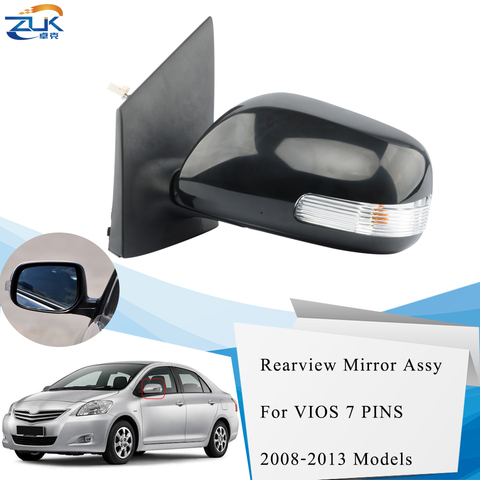 ZUK Door Side Back Up Mirror Assembly 3 / 5 / 7 Pins For Toyota For Vios 2008-2013 NCP92 ZSP92 Outer Side Rearview Mirror Assy ► Photo 1/6