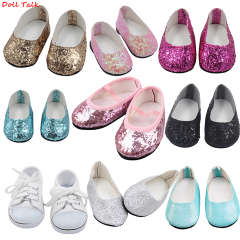 New Fashion Baby Sequins Doll Shoes 7cm Manual Shoes Lovely 43cm Dolls Baby New Born and 18 inches American Doll Free Shipping ► Photo 1/6