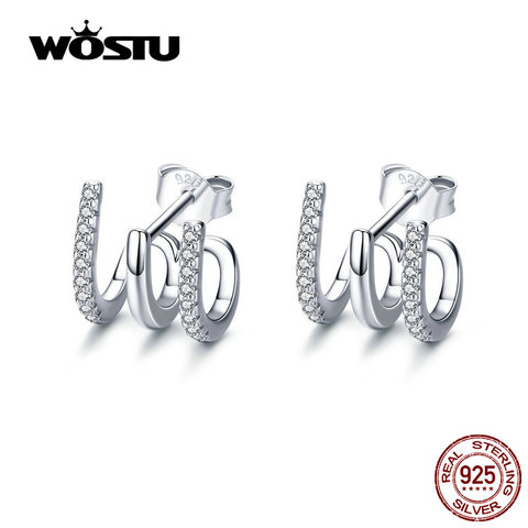 WOSTU 2022 New Arrival 100% Real 925 Sterling Silver Love Rotation Stud Earrings Cute Square Zircon Earrings For Women CQE585 ► Photo 1/6