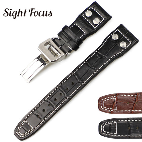 22mm Real Calfskin Leather Military Style Watch Band for IWC Strap Watch Men Mark Big Pilot Bracelet Rivet Belt Correas Hombres ► Photo 1/6