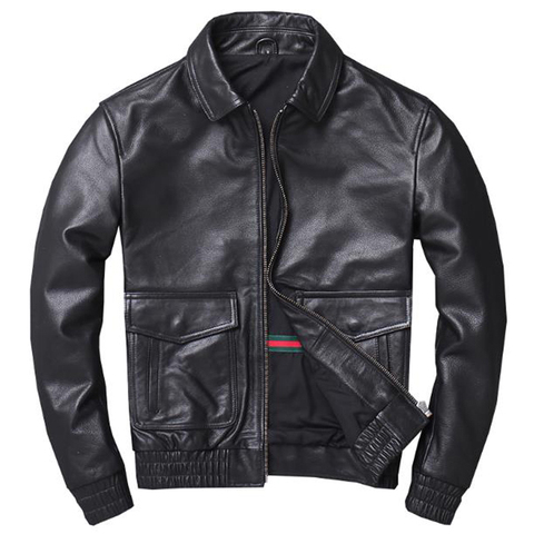 US Style Flight Man's Real Leather Jackets and Coats Cow Leather Jackets Black Autumn Men Streetwear Winter Sheepskin Coats A889 ► Photo 1/6