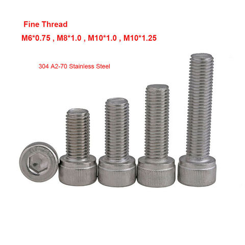 M6 M8 M10 DIN912 Fine Thread Hexagon Hex Socket Cap Head Screws 304 Stainless Steel Allen Bolts Pitch 0.75/1.0/1.25mm ► Photo 1/5