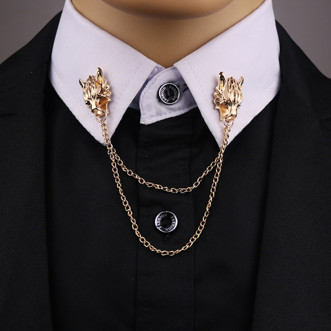 i-Remiel Metal Dragon Animal Pins and Brooches Dragon's Head Brooch Shirt Collar Chip Tassel Chain Flower Suit Lapel Accessories ► Photo 1/6