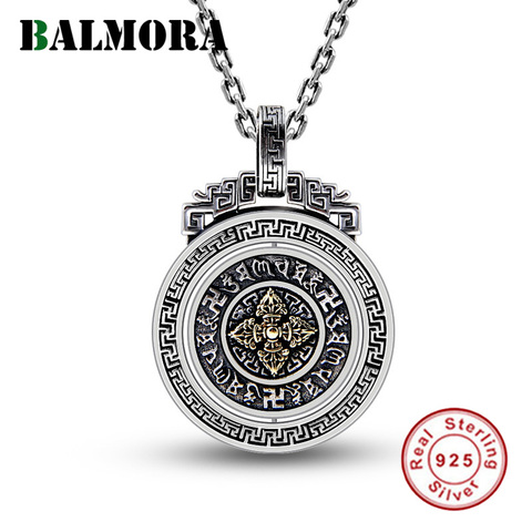 BALMORA 925 Sterling Silver Buddhism Six Words' Sutra Vajra Rotatable Pendants for Women Men Jewelry Without a Chain ► Photo 1/6