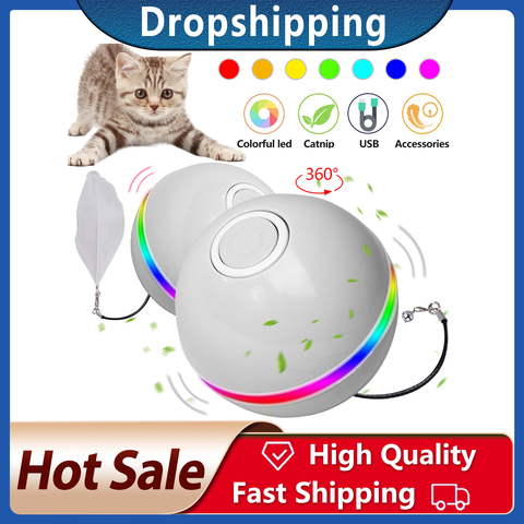 Smart Interactive Cat Toy Ball Colorful LED Self Rotating Ball With Catnip Bell Feather USB Rechargeable Cat Ball Toy Dropship ► Photo 1/6