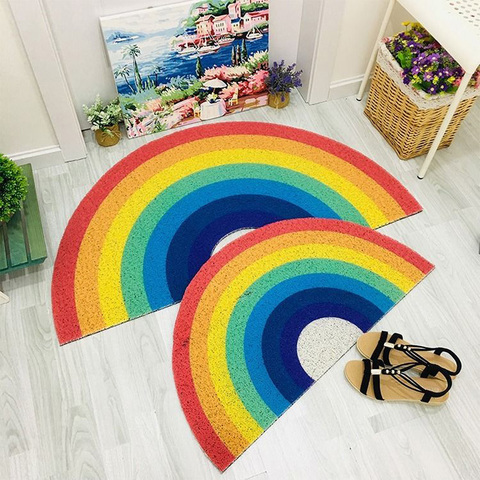 1PC Home Rainbow Doormat Semicircle Floor Mat Bathroom Door Entrance Non-slip Mats Cartoon Color Rug Dustproof Waterproof Carpet ► Photo 1/6