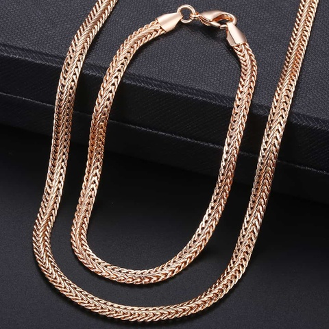 Davieslee 585 Rose Gold Jewelry Set For Women Braided Foxtail Link Chain Necklace Bracelet Set Wholesale Jewelry 2022 Gift LCSS1 ► Photo 1/6