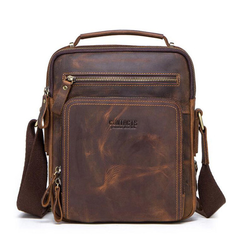 High quality brand crazy horse leather men's shoulder bag vintage messenger bags men bolsos male crossbody bags man's handbag ► Photo 1/6