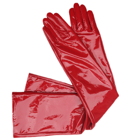 Women's Long Gloves Ladies Genuine Patent leather Gloves Shiny Black Party Evening Overlength Long Glove Blue Customize 70cm Red ► Photo 1/6