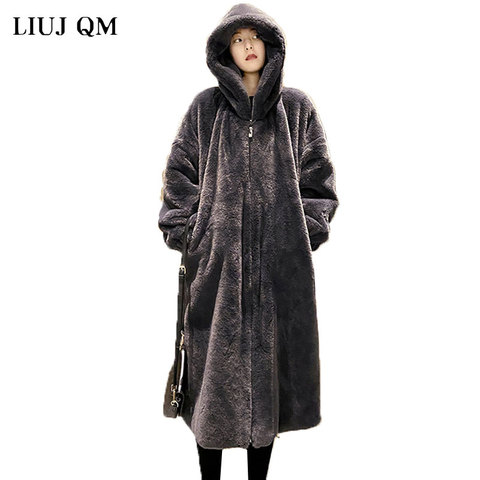 Oversize Winter faux fur Coat Women Artificial Fur Jacket Long Loose Plus size Winter Jacket Warm Parka Plush Coats Knee length ► Photo 1/6